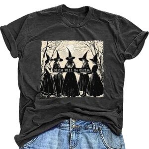 Girls Will Be Girls Shirts Women Halloween Witch Tee Shirt